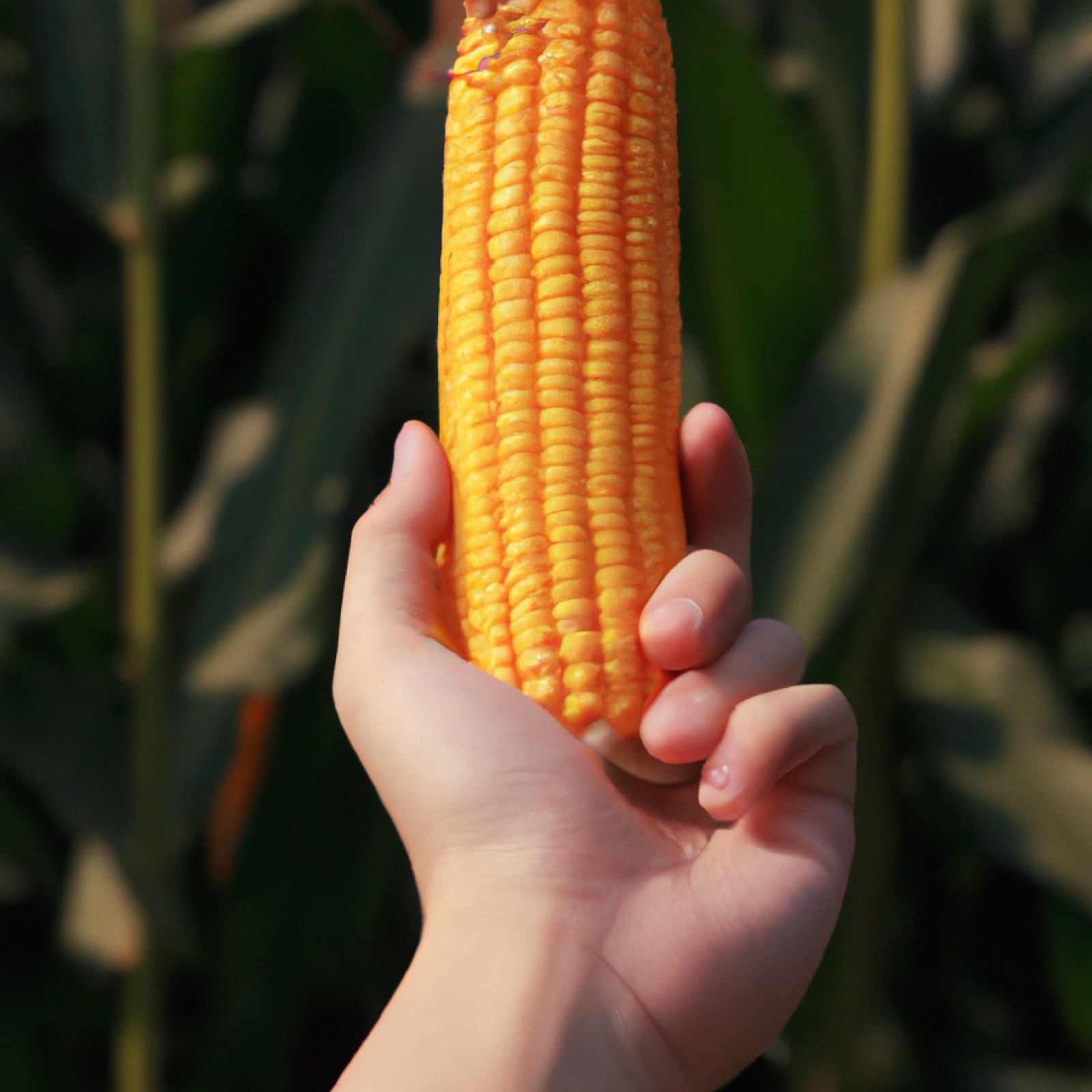 Holding an ear of maize